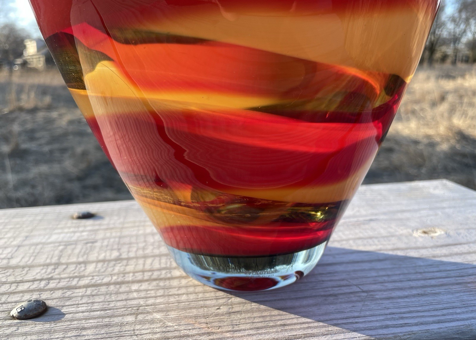 Waterford Evolution “Red Sea” Crystal Amphora Art Glass Vase, swirl design