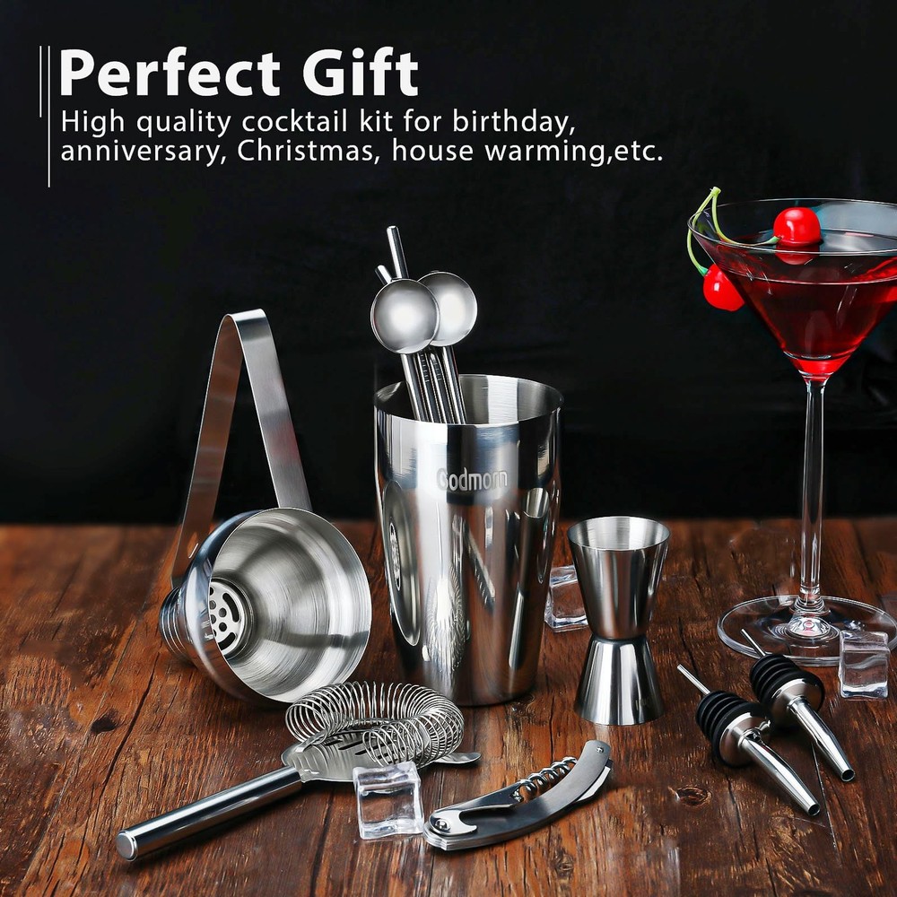 Cocktail Shaker Set Bartender Kit, 15Pcs Bartender Shaker Set, 304 Stainless ...