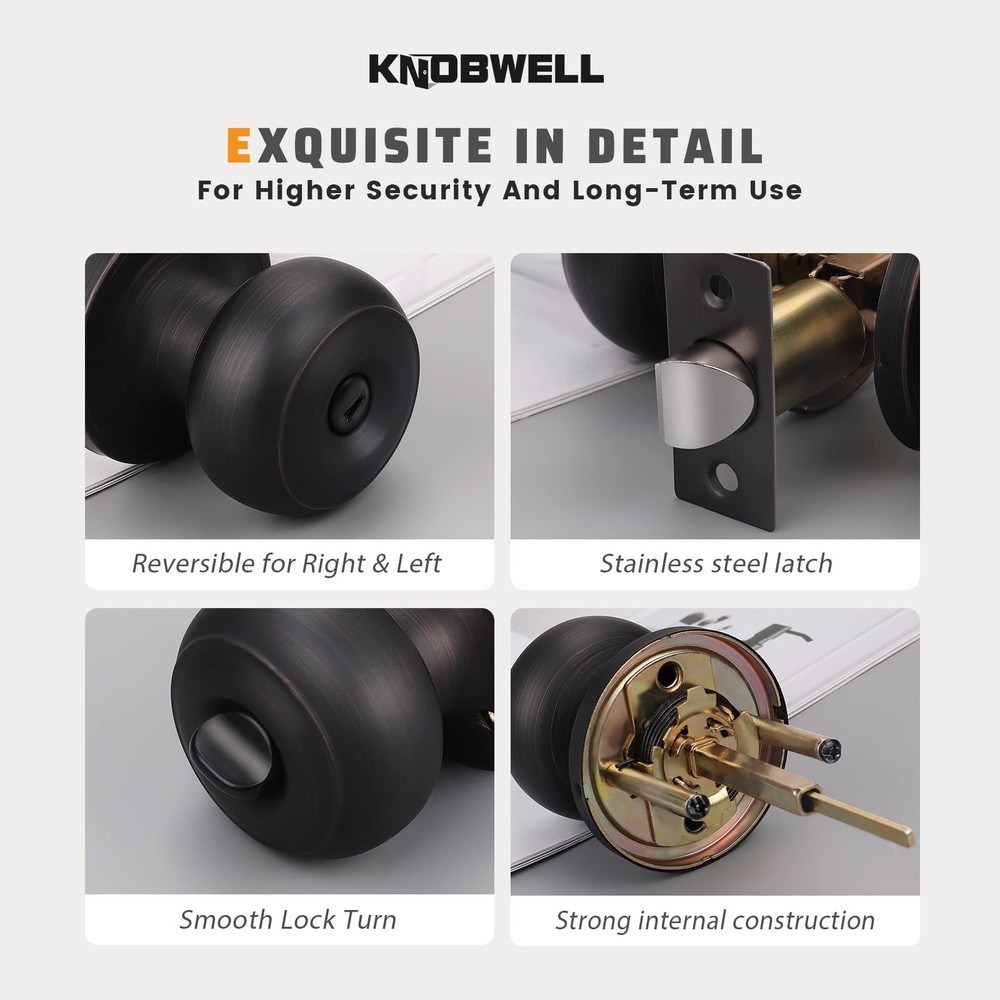 KNOBWELL 3 Pack Privacy Door Knobs with Lock for 3 Pack, Oil Rubbed Bronze