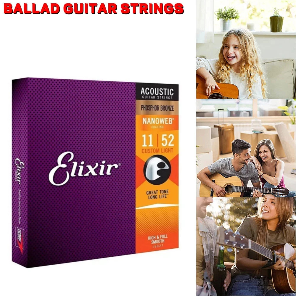Elixir Nanoweb Phosphor Bronze Acoustic Guitar Strings .011-.052 Extra Light USA