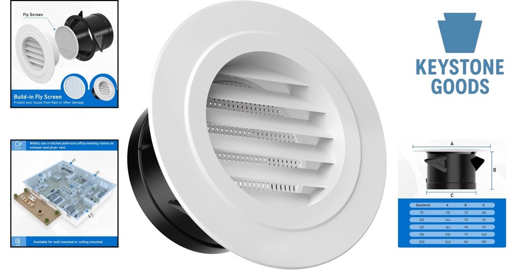 White 4-Inch Round Soffit Vent Cover with Fly Screen