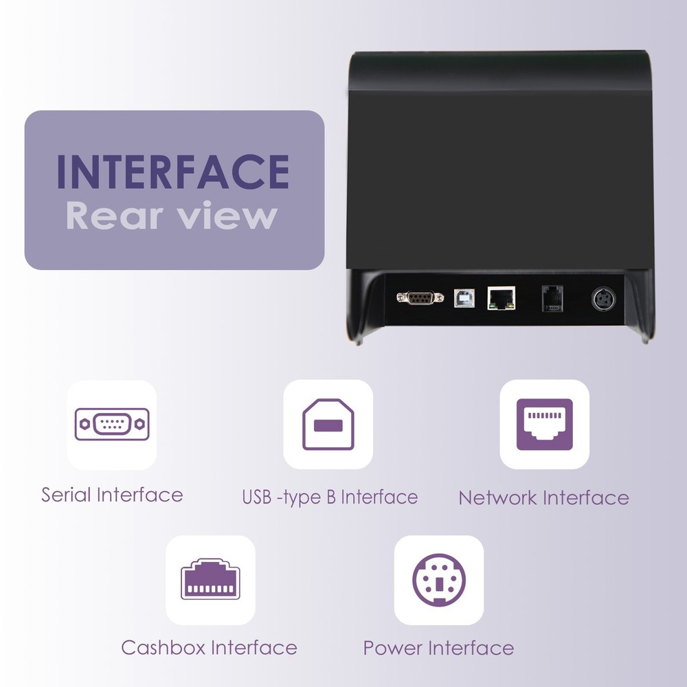 Thermal Receipt Printer 80mm POS Label Printer Serial USB Network Interface