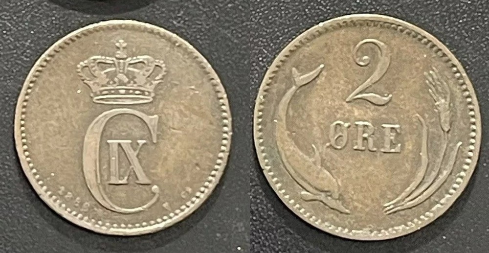 1886 Denmark 2 Ore-Dolphin/Wheat #2