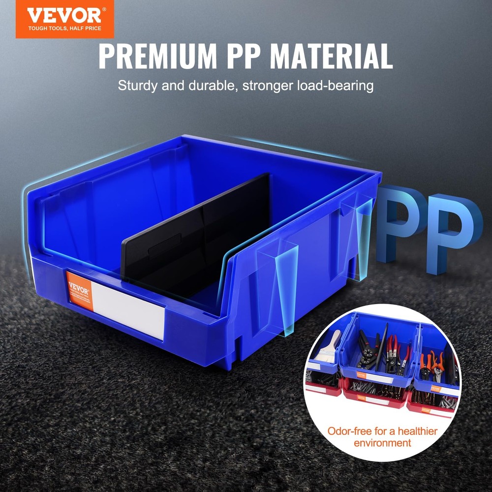 VEVOR Plastic Stackable Storage Bins 6 Pack (11 x 11 x 5-Inch), Hanging Storage