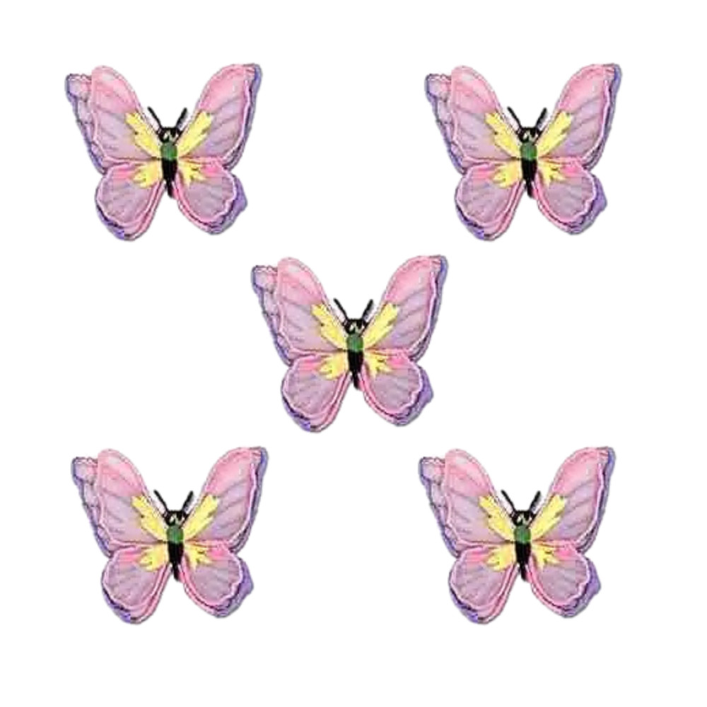 Pink Lavender Chiffon Butterfly (5-Pack) Iron-on Patch