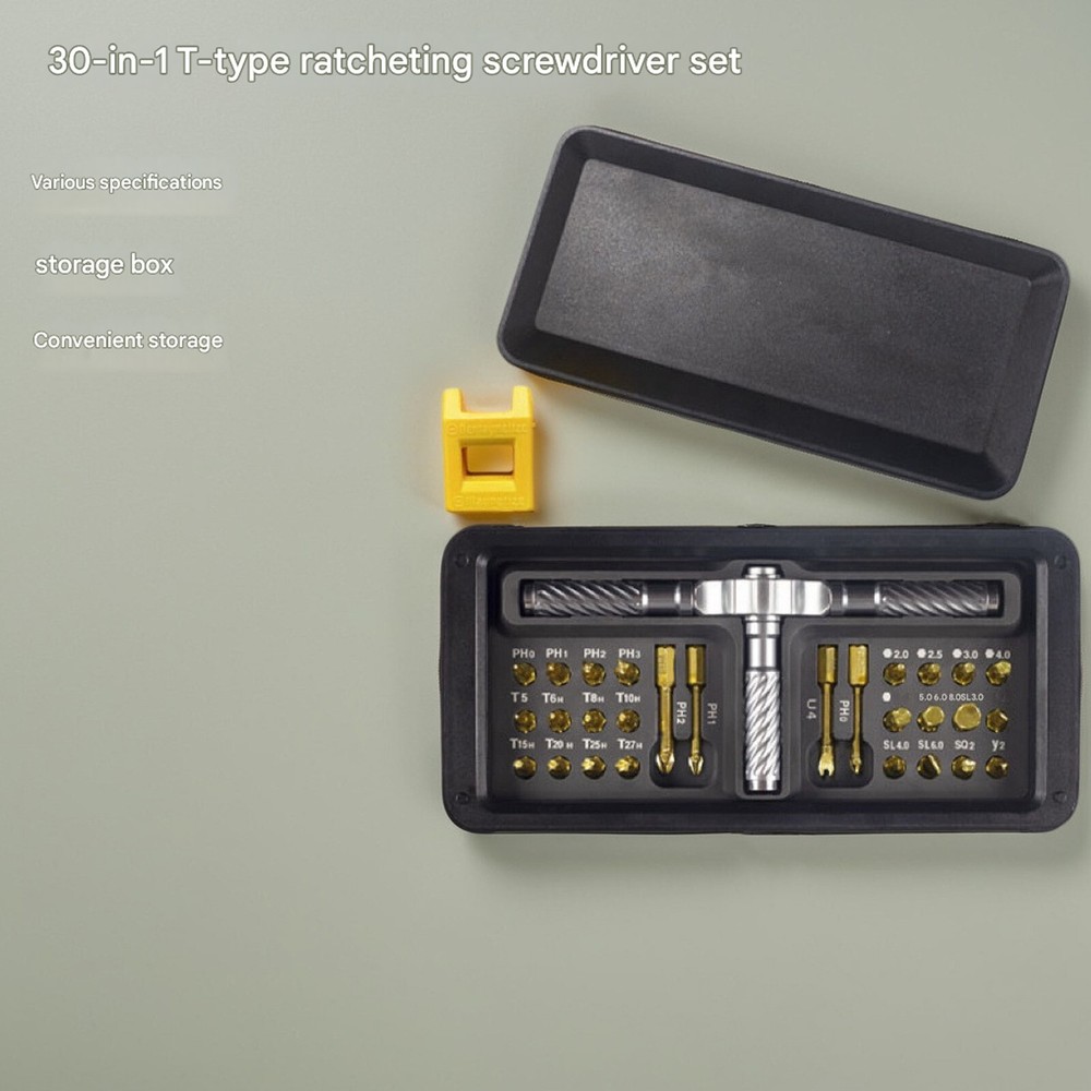 30 in 1 T-Type Multi-Purpose Ratchet Screwdriver Bits Set DIY Toolbox