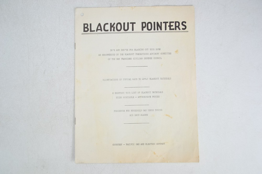 WWII Ephemera, 1941 Blackout Pointers, Air Raid Instruction, Pacific Gas & Elect