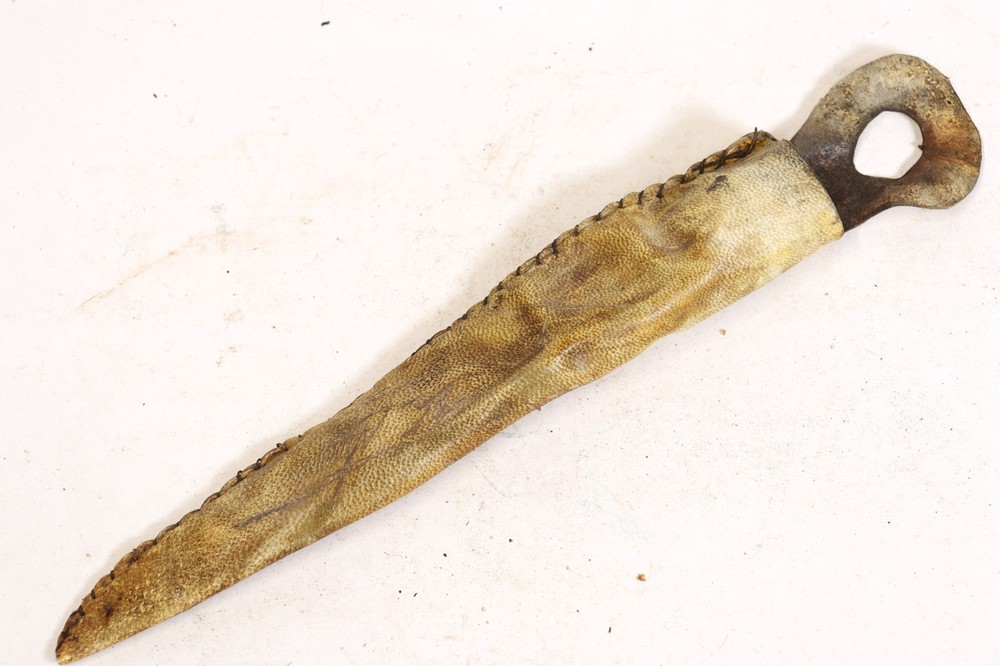 Three Vintage Knives with Rawhide Parfleche Sheaths