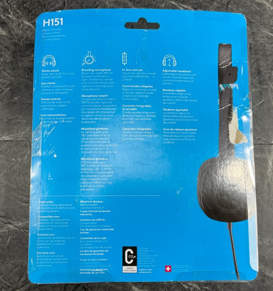 Logitech H151 Wired Headset 981-000587 ✅ ❤️️ ✅ ❤️ NEW OPEN BOX! ✅ ❤️️ ✅ ❤️