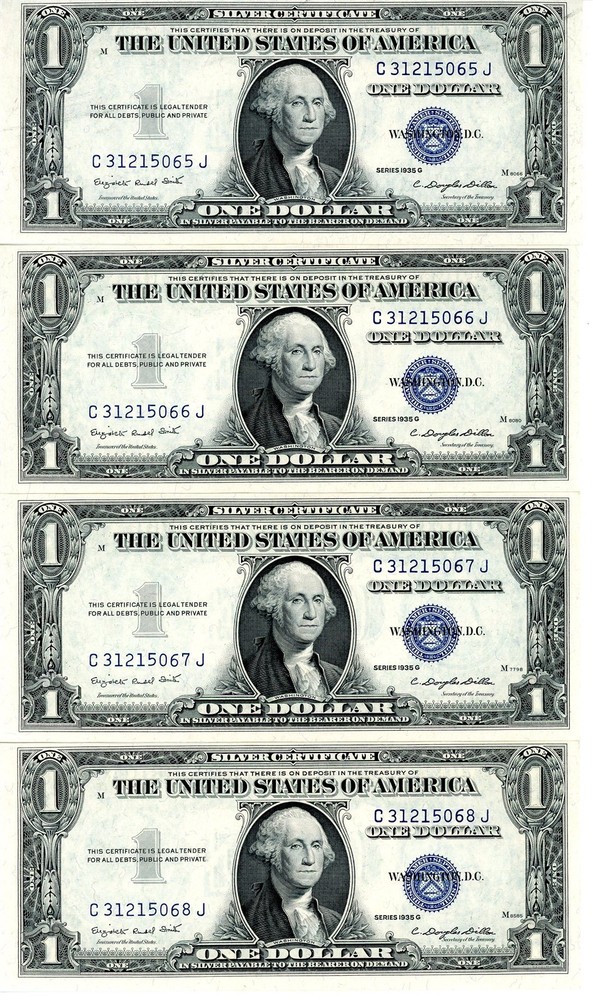 1935G $1 4-Sequential Consecutive Silver Certificates in UNC Condition Fr. #1616