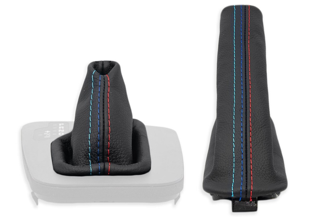 FOR BMW E46 automat. GEAR SHIFT + EBRAKE GAITER LEATHER STITCHING MPOWER + FRAME