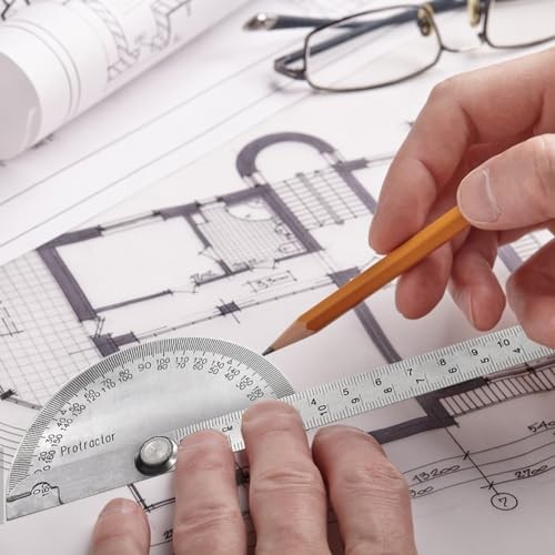 Stainless Steel Angle Protractor, 0-180° Round Head Protractor, Silver