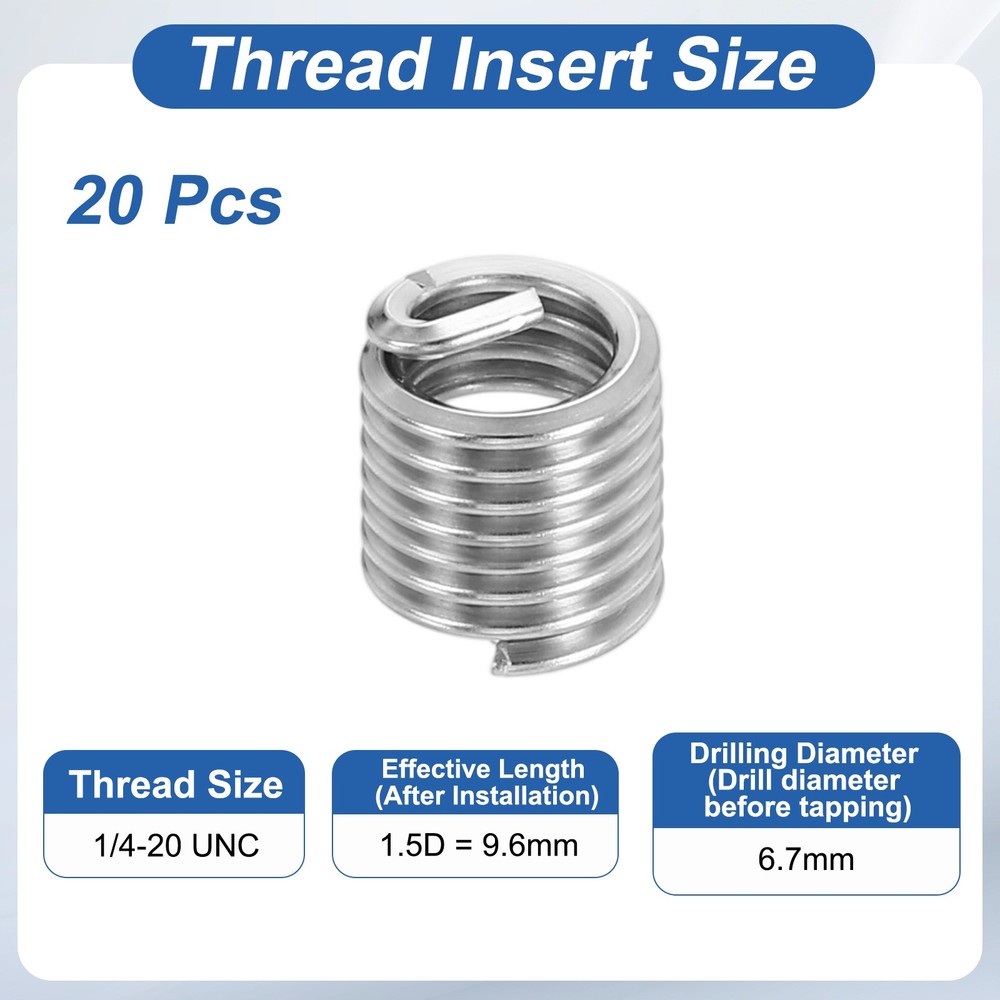 20pcs Wire Thread Inserts 1/4-20 UNC 1.5D 9.6mm Helical Threaded Sleeve
