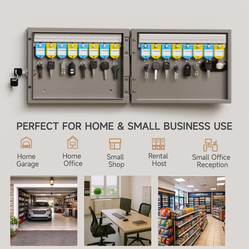 16 Key Lock Box - Wall Mounted Key Cabinet with 3-Digit Combination Lock & Ba...