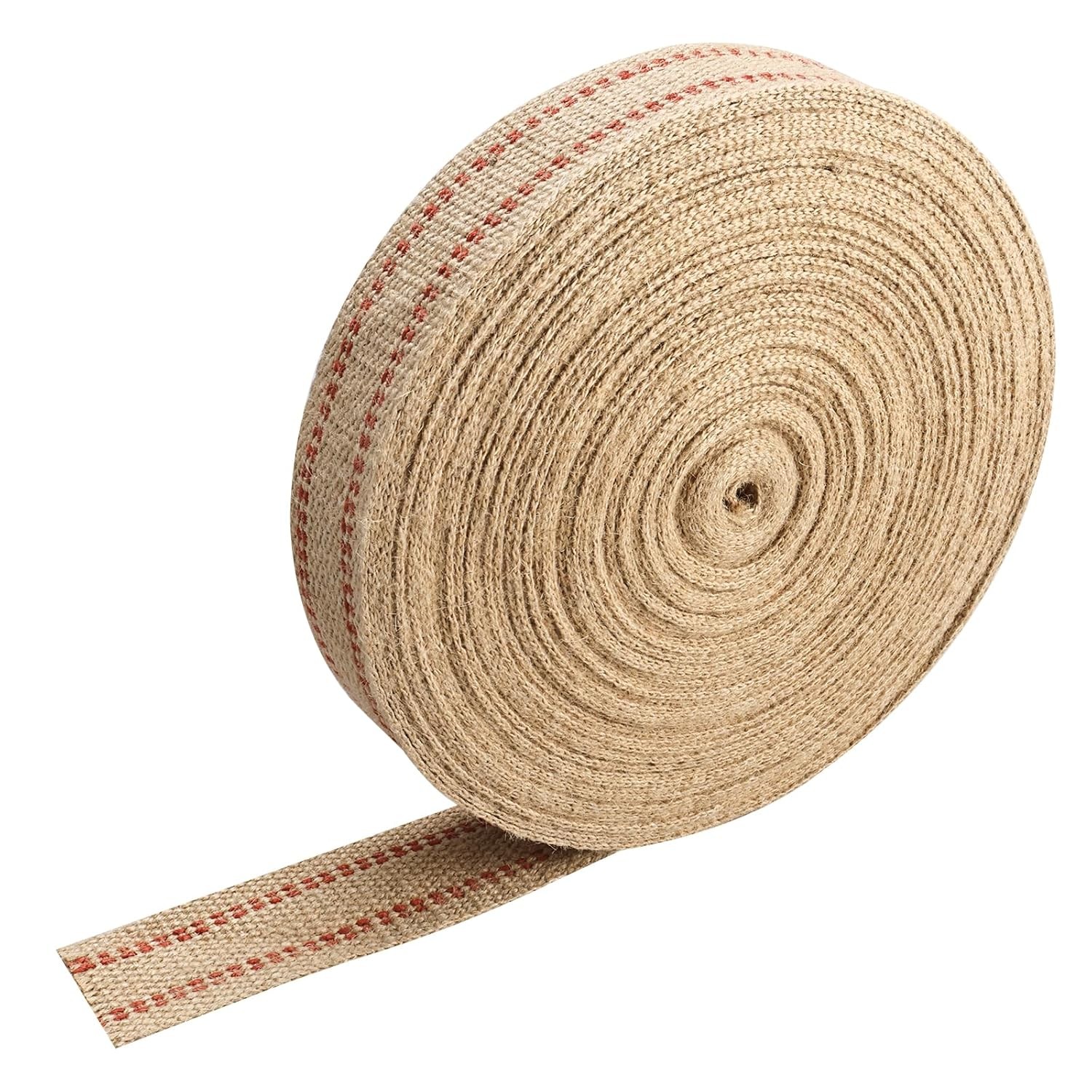 Upholstery Webbing Jute Black/Red Stripe 2" Width 33 Yards 11 lbs Heavy Duty