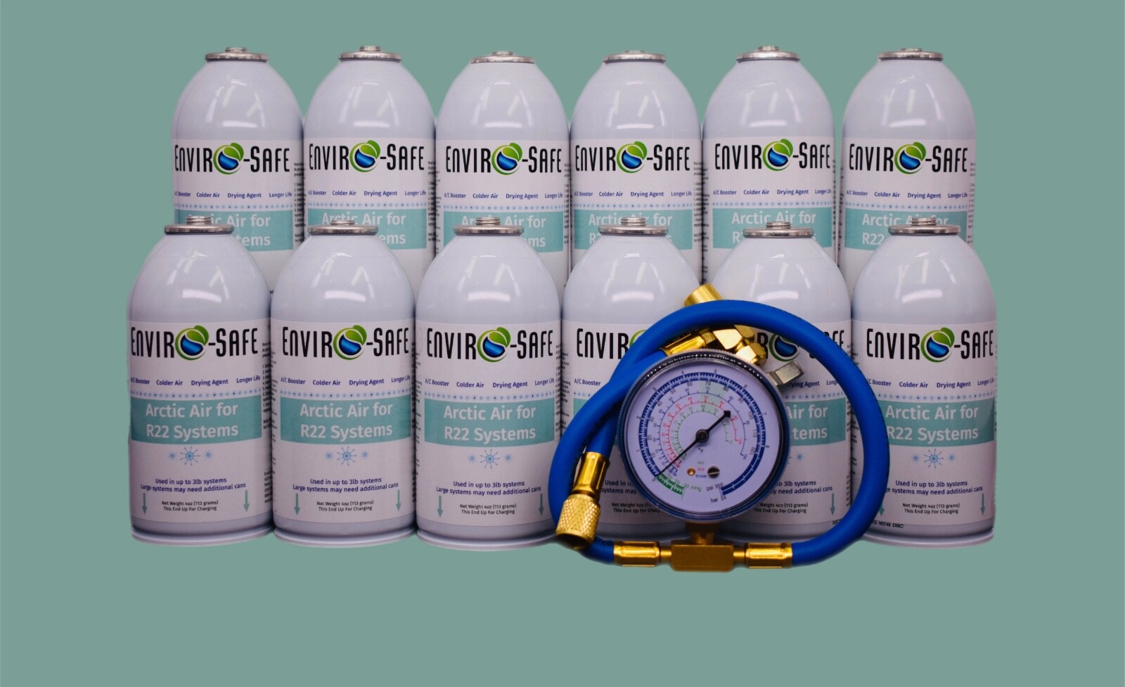 Arctic Air for R22 | 12 Cans + Brass Gauge  | 4oz EnviroSafe | Get Colder Air!