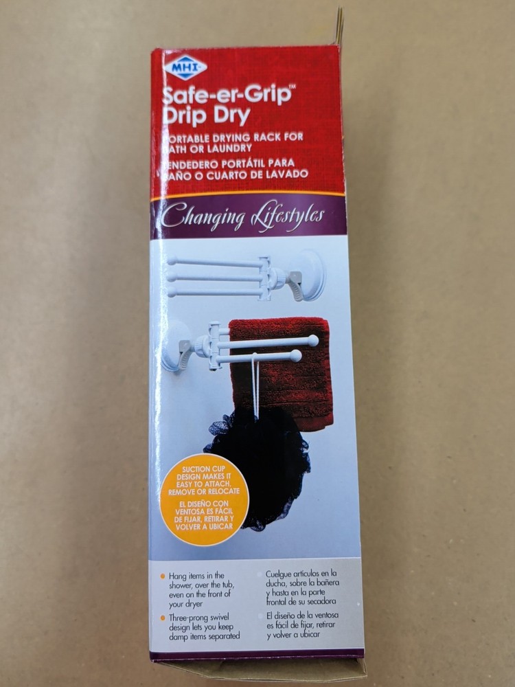 Safe-Er-Grip 42980 White Plastic Reusable Drying Rack for Bath / Laundry Hook