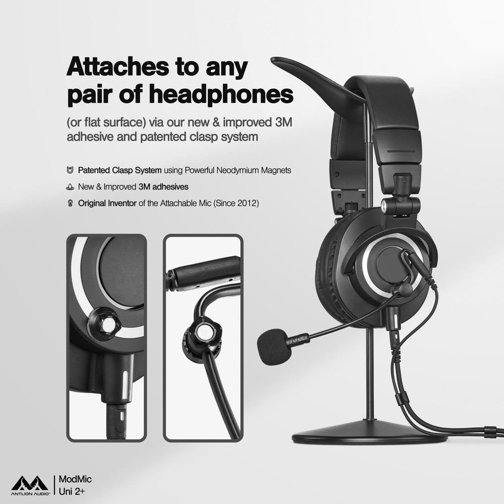 ModMic Uni 2+ Attachable 3.5mm Microphone with Mute Switch for PC, Console, L...