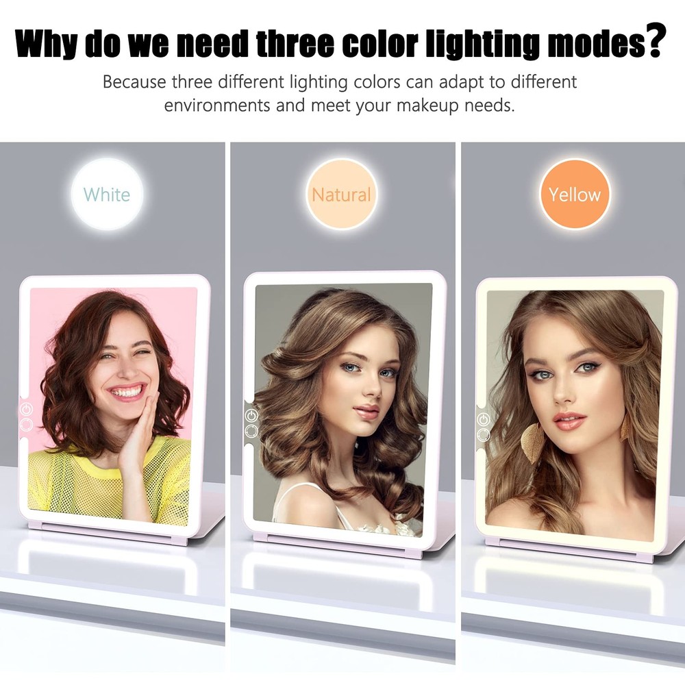Makeup Mirror with Lights, 2000 mAh USB Rechargeable Lighted Makeup Mirror, T...