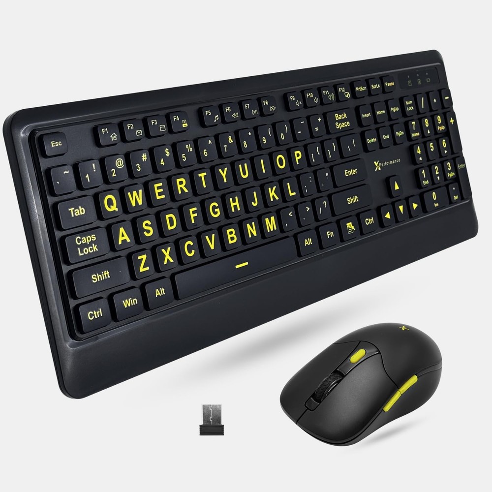 Large Print Wireless Keyboard and Mouse Combo - 4X Larger Oversize Yellow Let...