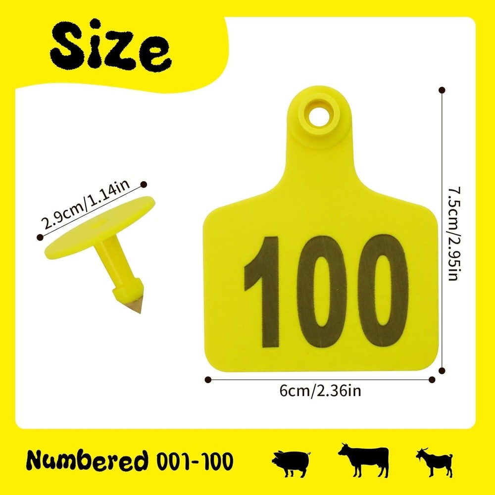 Durable Cattle Ear Tags 001-100 - Efficient Livestock Identification Solution