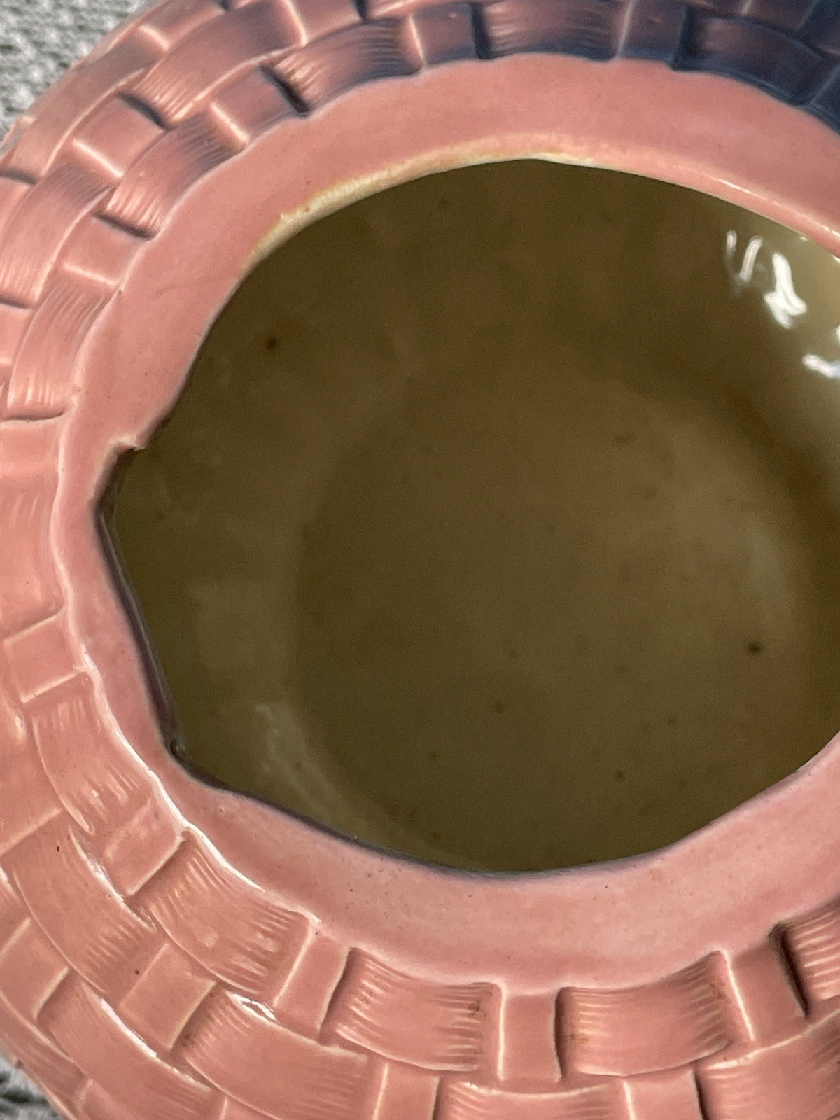 Ceramic Teapot Pink & Teal Basketweave Country Flare Cottagecore Signed Dated