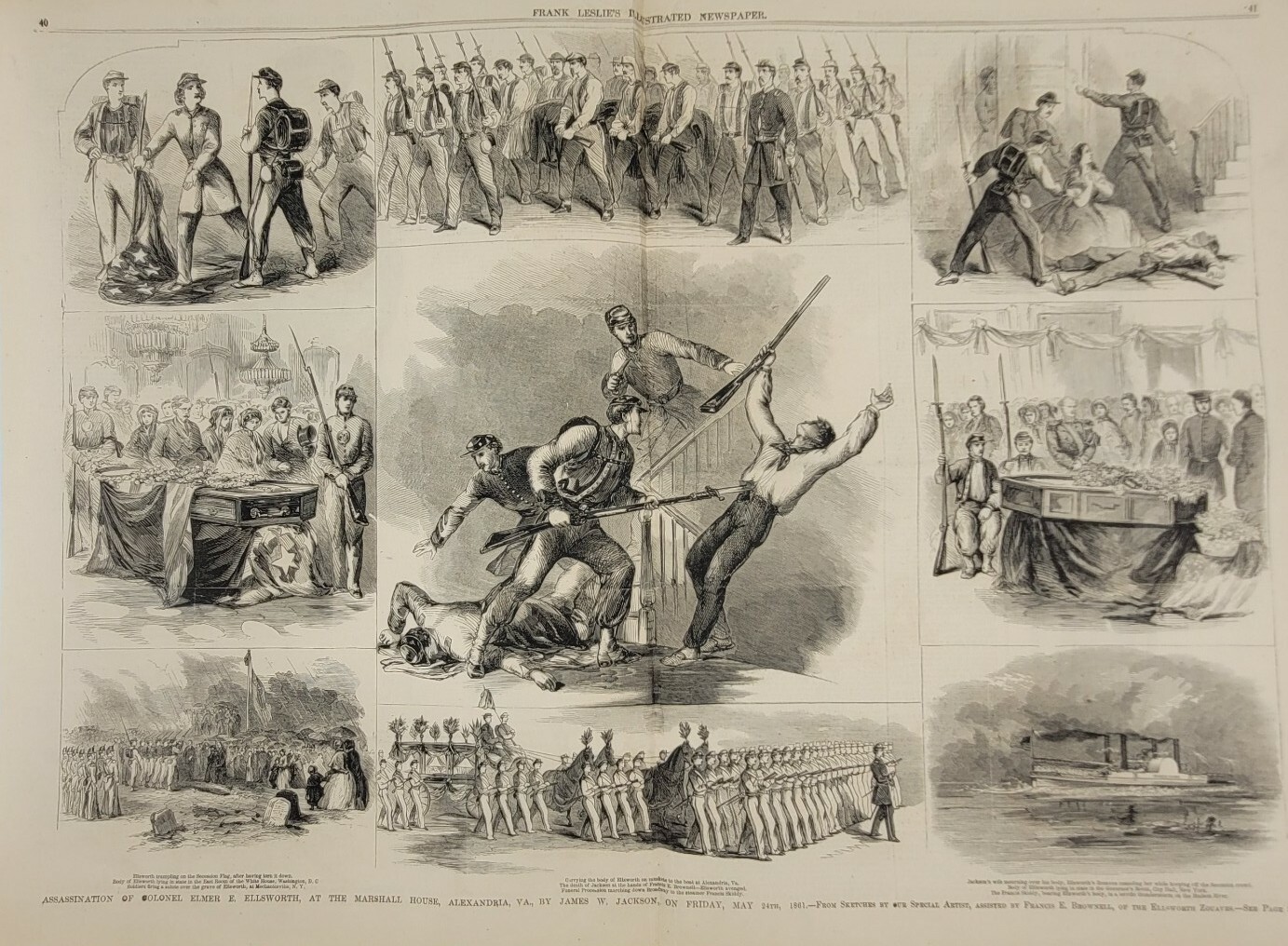 Assassination of Colonel E. Ellsworth 1861 hard-to-find antique print!