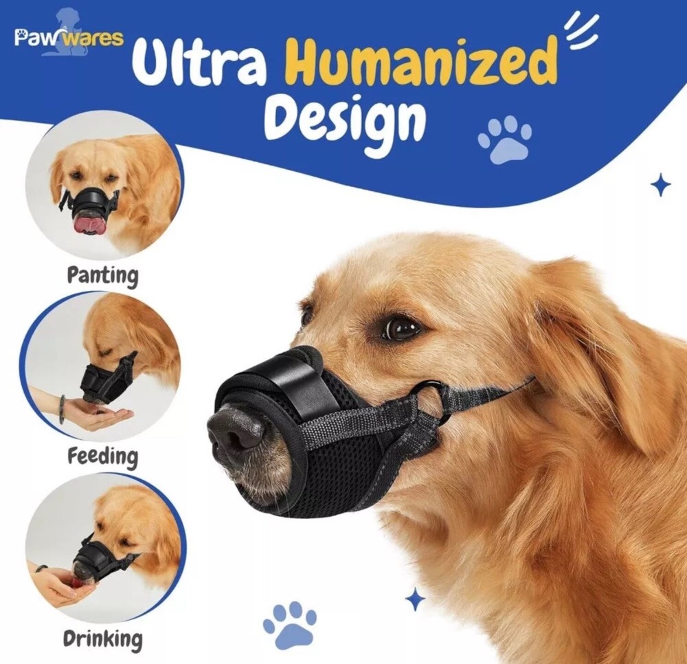 PawWares Dog Muzzle Soft Nylon Adjustable-Breathable-Drinkable | BLUE SMALL