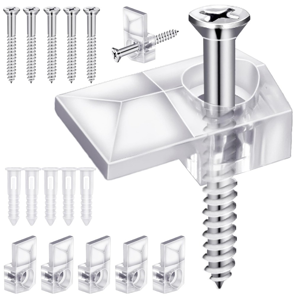 32Pack Mirror Holder Clips,Clear Plastic Mirror Clips,Frameless Mirror Mounting