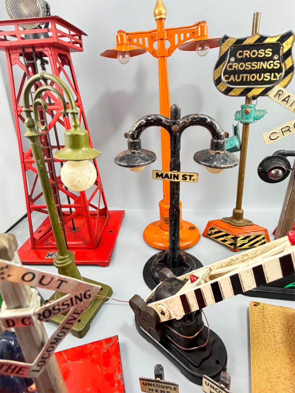 Assorted Lot of 33 O Gauge Lamp Posts Railroad Crossing Gate Bumper Etc.. AS IS