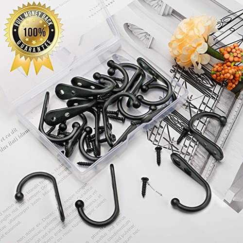 15Pcs Black Wall Mounted Coat Hooks, Hanger Hook with 30 15PCS + Single Hook