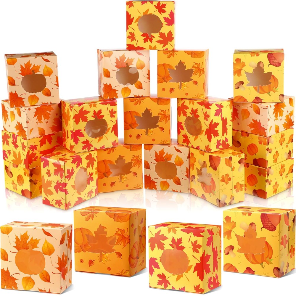 48 PCS Thanksgiving Cookie Boxes Window Fall Maple Leaf Pumpkin Bakery Treat