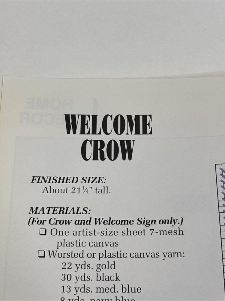 Welcome Crow Annie's Attic Plastic Canvas Pattern Page