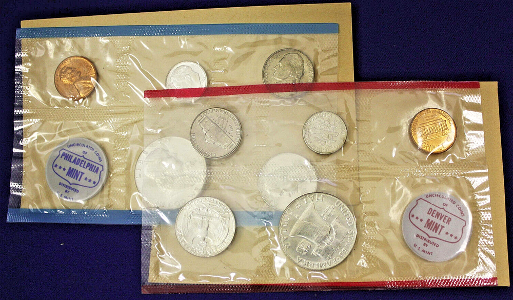 1962 Official U.S. Mint Set. 10 coins Both "P" & "D". Envelope sealed