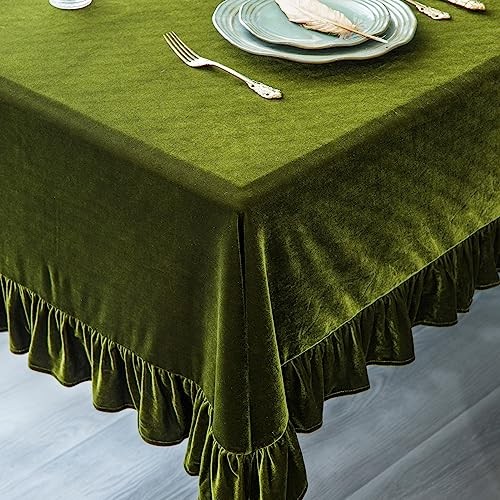 Velvet Tablecloth Luxurious Solid 102" x 60" (Rectangular) Olive Green