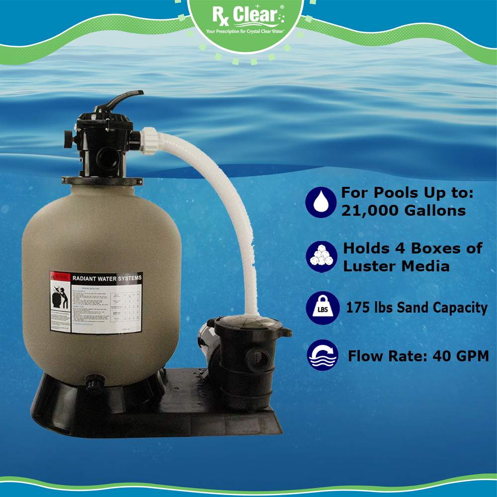 Rx Clear Radiant 19" Above Ground Swimming Pool Sand Filter System w/ 1 HP Pump