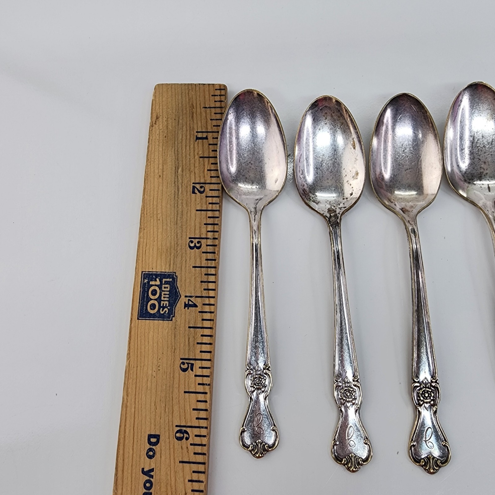 Old Company Plate SIGNATURE ROSE Silverplate Dinner Spoons 4 Pc Monogram C 6"
