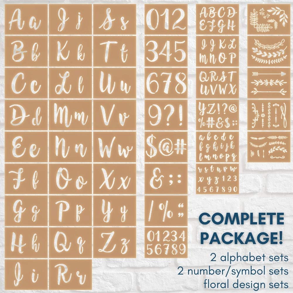 Boutique Calligraphy Stencil Template Kit - 45 Reusable Pieces - Includes Let...