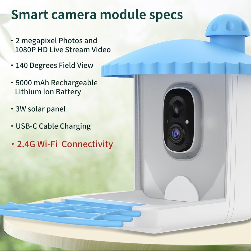 Twesync Smart Bird Feeder Camera Solar Powered, AI Identify Bird Feeder Camera
