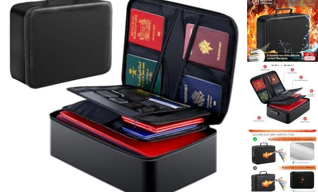 GIANTLUMl Document Bag with Lock,Fireproof 3-Layer File Storage Case with