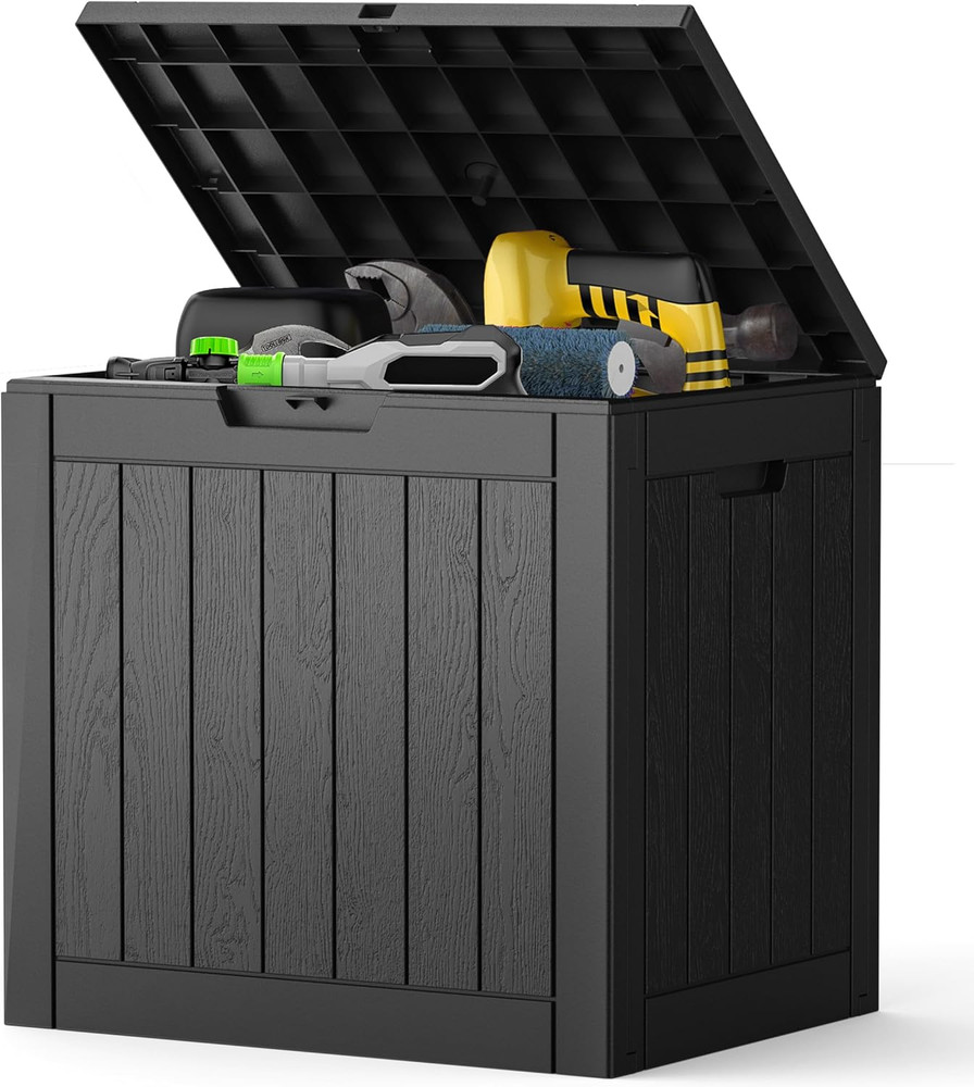 31 Gallon Deck Box, Weatherproof Resin Lockable Outdoor Storage for Secure Packa