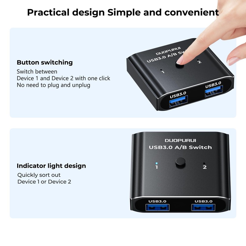 USB 3.0 BiDirectional Switch 2 In 1 Out Switcher 2 Computer Share Printer