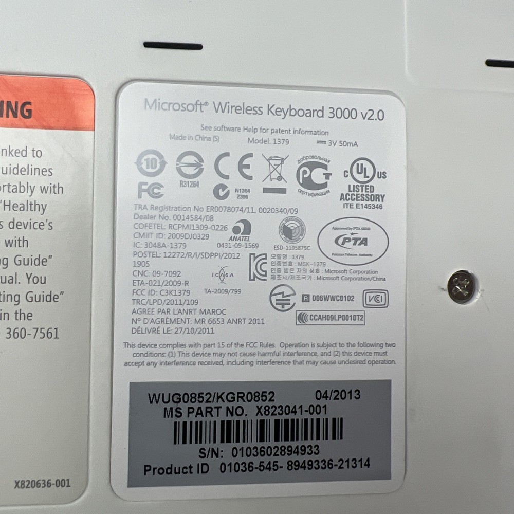 Microsoft Wireless Keyboard 3000 V 2.0 Only