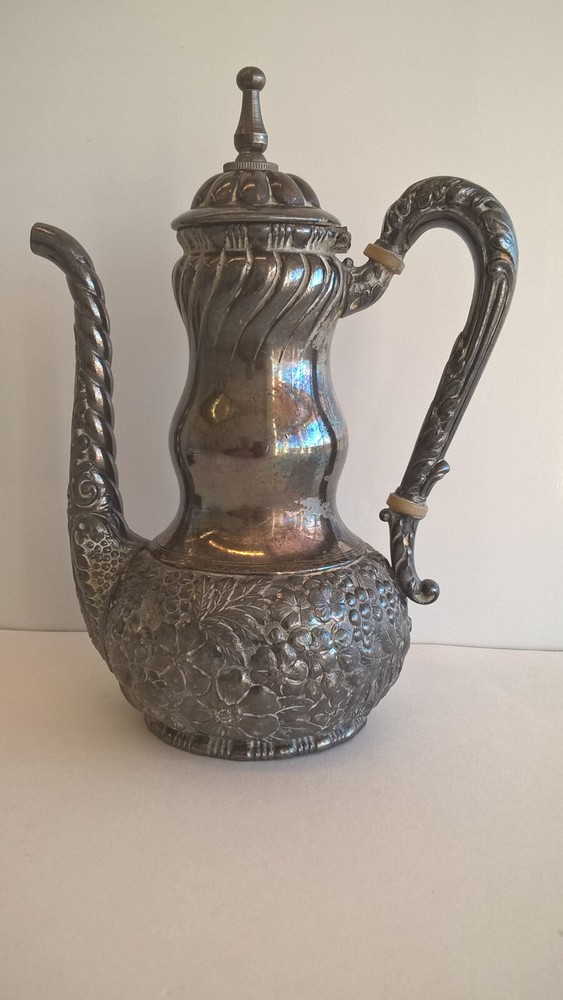 Simpson Hall Miller Coffee Tea Server Antique Victorian Repousse Silverplate 8"