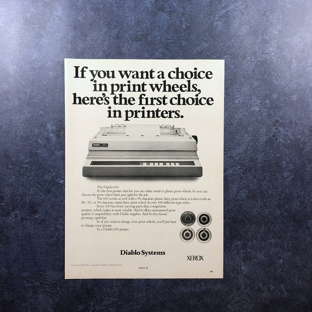 1982 Diablo 630 Printer PRINT AD Retro Computers PC Graphics