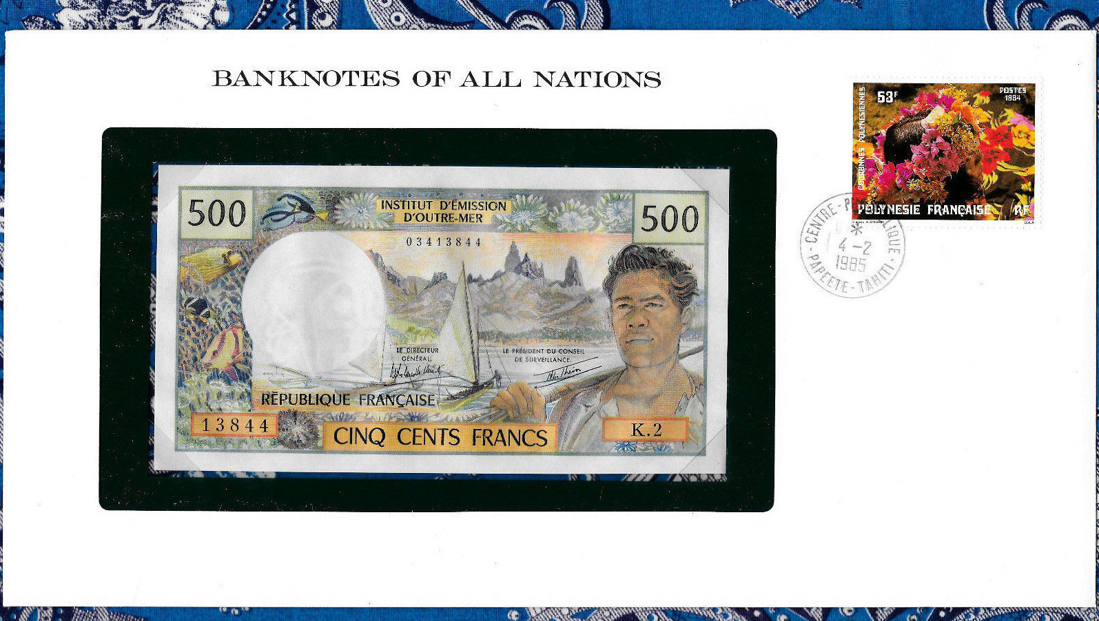 Banknotes of All Nations Tahiti 1977 500 Francs UNC P-25b2 prefix K.2 sign 3A
