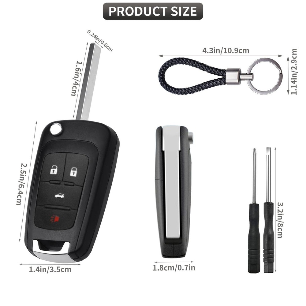 2 Pack Flip Key Fob Case Shell Replacement 4 Button for Chevy Cruze Black