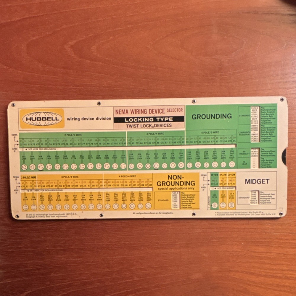 Hubbell Wiring Device Division Nema Selector Slide Calculating & grip selector.