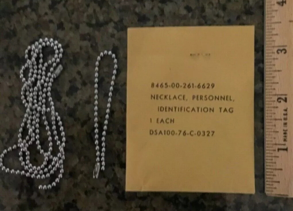 USGI Necklace Personnel Identification Tag Dog Tags Army Air Force Navy USMC NEW