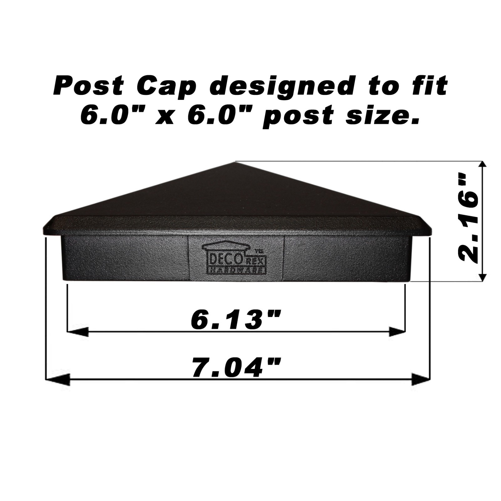 True 6" x 6" Heavy Duty Aluminium Pyramid Post Cap for Wood Posts - Black